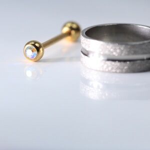 Golden Tone Aura Boreal Barbel Nose Piercing and Silver Ring New